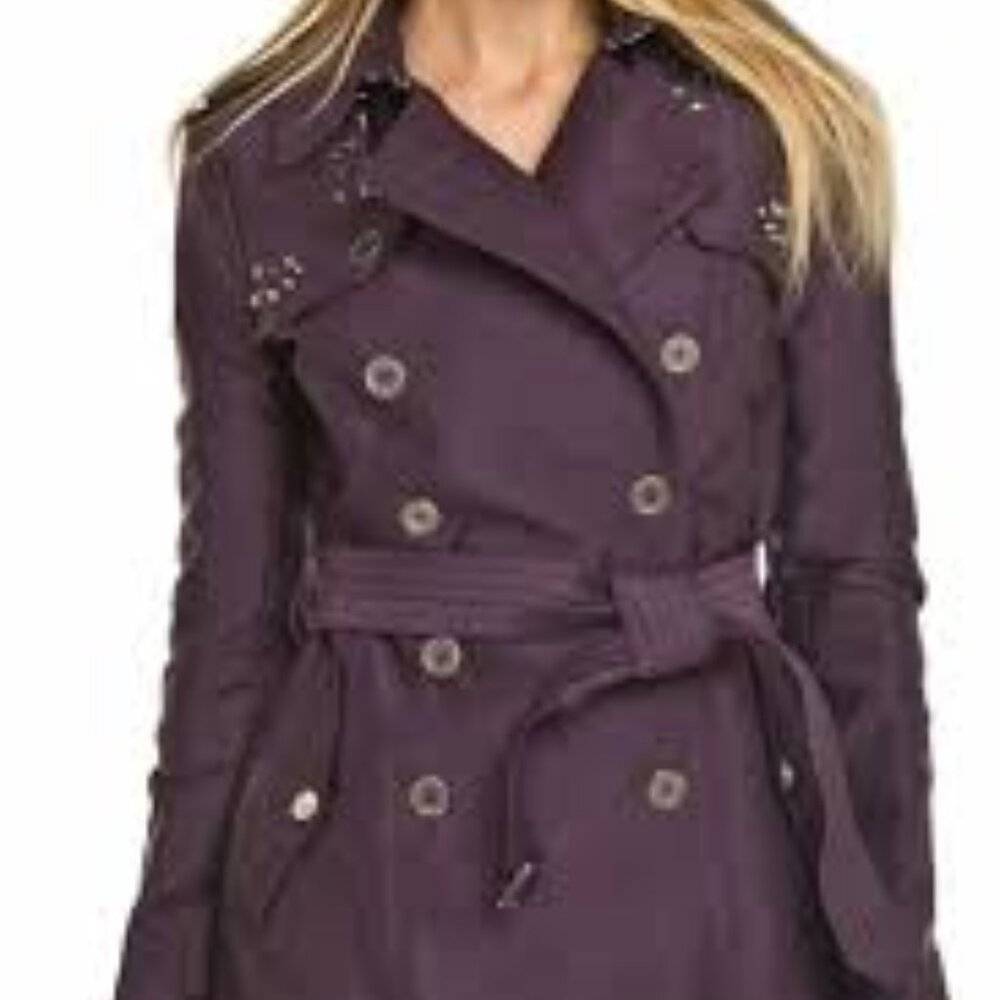 NEW SAM EDELMAN DEBBIE TRENCH COAT IN EGGPLANT SIZE LARGE